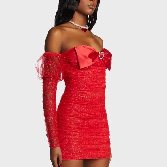 Dolls kill Love Permanent Plus One Mini Dress Red Glitter Medium Never Worn! - Picture 2 of 12